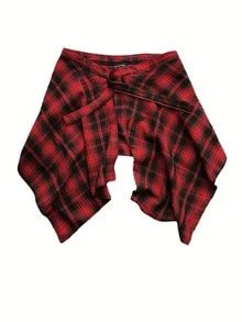 1pc Tie-Waist Asymmetric Plaid Hem Lace Skirt Overlay, Street Dance Costume Accessory - Multicolor - View 5
