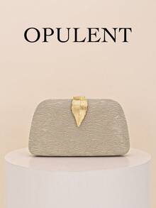 1 pièce Sac à main élégant et brillant à motif de feuille rayée, doré, convient pour les soirées, les mariages et les occasions formelles - Nude - Voir 1
