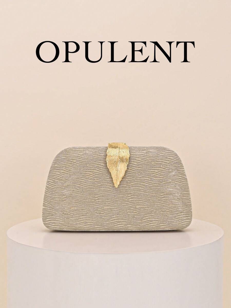 1 pièce Sac à main élégant et brillant à motif de feuille rayée, doré, convient pour les soirées, les mariages et les occasions formelles - Nude - Voir 1