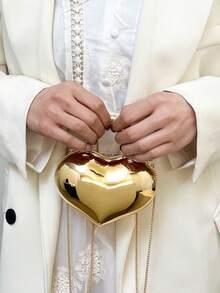 女士新款时尚奢华香槟金心形亚克力硬壳手拿包，带金属链的便携式单肩包 - 香檳色 - 查看 2