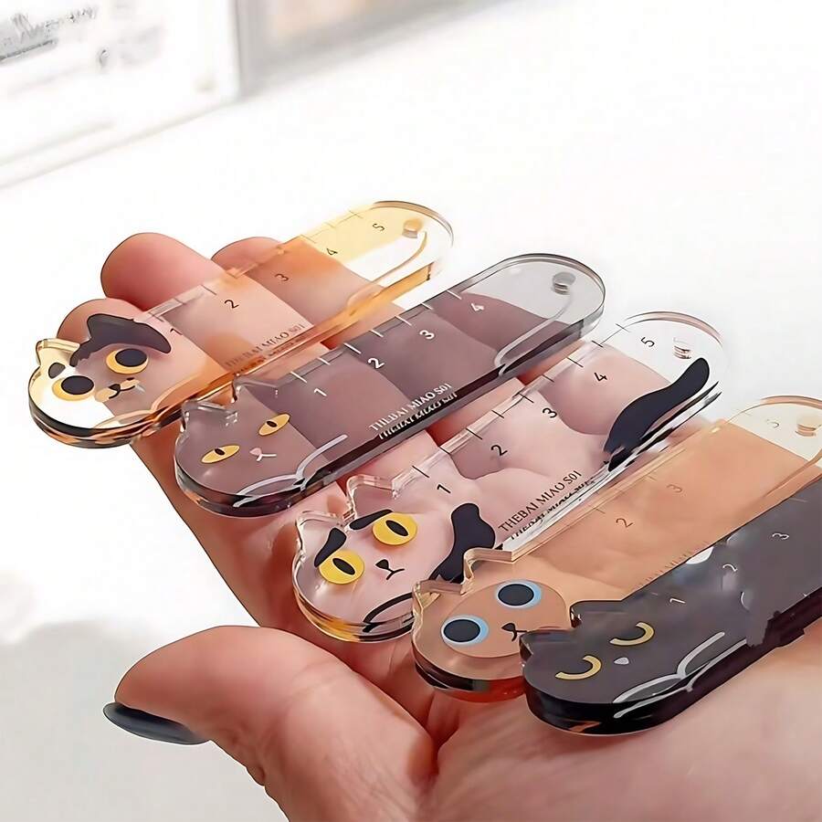 5 piezas Regla transparente de 5cm, figura de gato lindo, regla de ensamblaje divertida, regla de dibujo para estudiantes, regla plegable transparente y creativa de acrílico, herramienta de medición y dibujo de plástico simple para estudiantes, útiles escolares, herramienta de dibujo, adecuada para la escuela, la oficina, reglas - Conjuntos - Ver 1