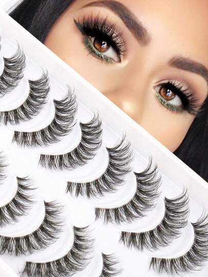 10对俄罗斯浓密卷翘猫眼假睫毛 3D水貂毛睫毛嫁接 自然纤长交叉蓬松睫毛 适合日常和舞台妆容