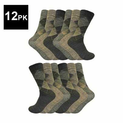 Sock Snob 12 Pair Mens Soft Lambswool Honeycomb Top Argyle Patterned Socks