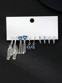 10件套欧美时尚玻璃水钻耳环，适合女性日常及派对佩戴 - 彩色 - 查看 2