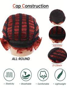 Heat Resistant Synthetic Red Heart-Shaped Wig, Movie Themed Coily Hair, Cosplay Witches Costume Wig With Rose Net Cap, Glueless Bun Beehive Style, Halloween Party & Birthday Queen Accessory, Funny Cosplay Props - Multicolor - View 5