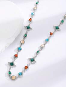 1pc Vintage Colorful Crystal Necklace, Fashionable Classical Elegant Luxurious Jewelry, Minimalist Versatile For Daily, Party And Event Wear - Multicolor - View 7