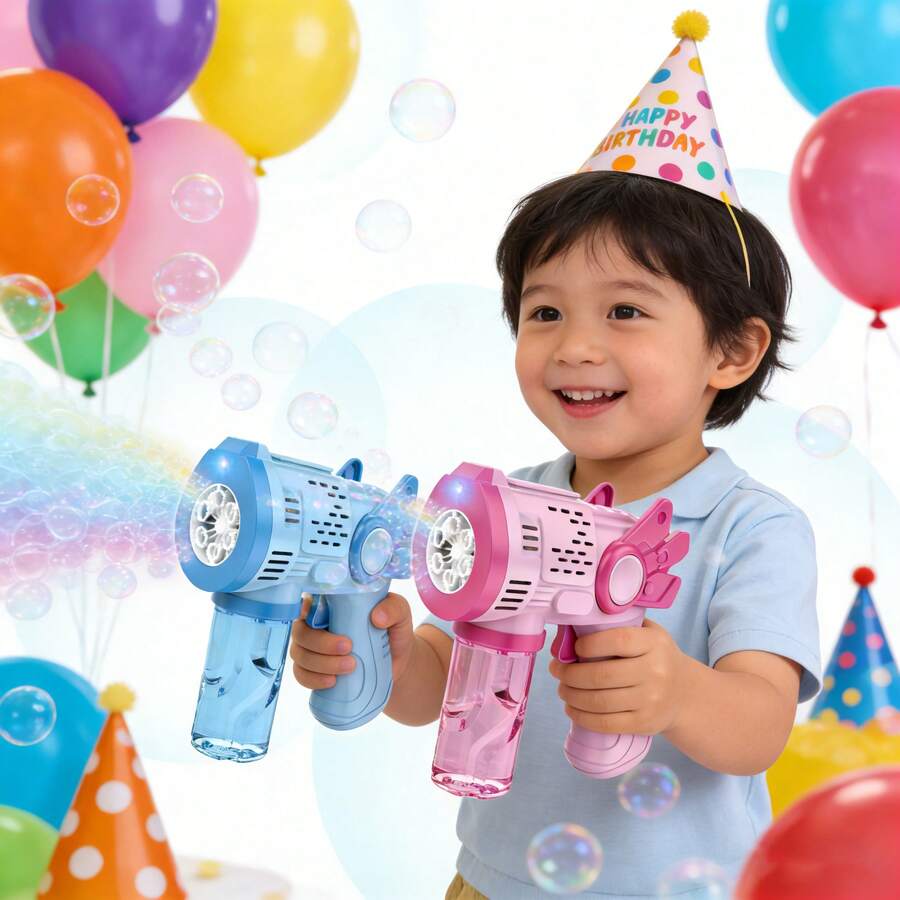 1 Pistola de Burbujas Automatica con Tema de Dinosaurio- Pistola de Juguete Manual de 40 Agujeros, Sin Solución de Burbujas ni Pilas Incluidas,Ideal para Bodas al Aire Librey y Regalos de Navidad, Color Dual Rosa/Verde