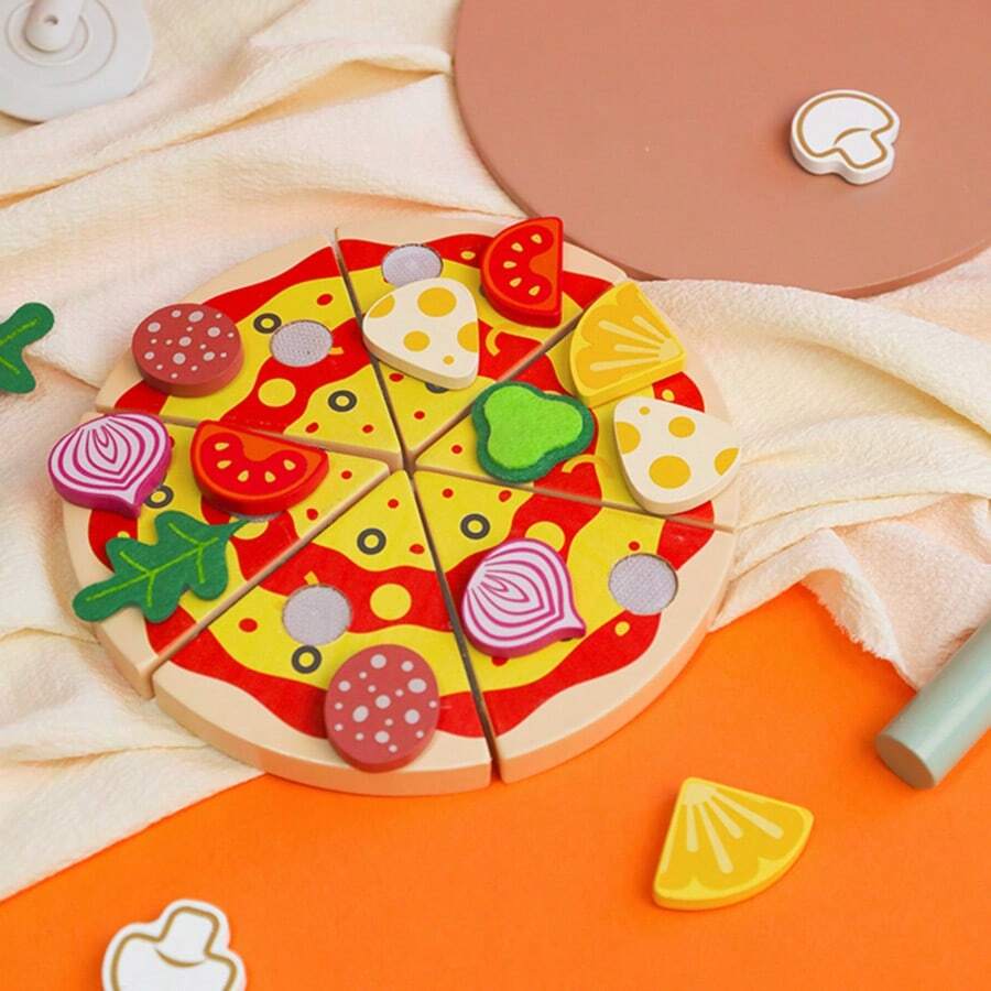 1pc Wooden Pretend Play Pizza Toy, Kitchen Food Cutting Set, Suitable For Children Aged 2+
