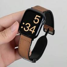 Silicone Leather Watch Band, Compatible With Apple Watch 1/2/3/4/5/6/7/8/9/10/SE/Ultra Series, Magnetic Quick Release, Sweat-Proof Breathable, Business & Casual, Unisex - Black - View 10