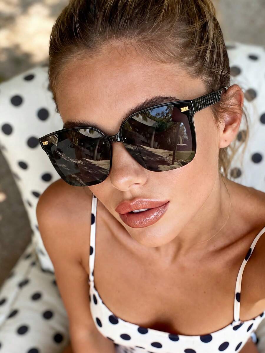 1 Pair Unisex Square Frame Black Glasses, Retro Sports Fashion Eyewear For Daily Wear - 黑色 - 查看 1