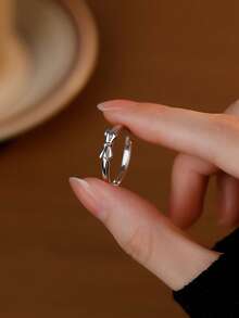 1枚S925纯银甜美可爱蝴蝶结戒指，小众日常百搭时尚中指戒指，女友礼物 - 蝴蝶型 - 查看 2