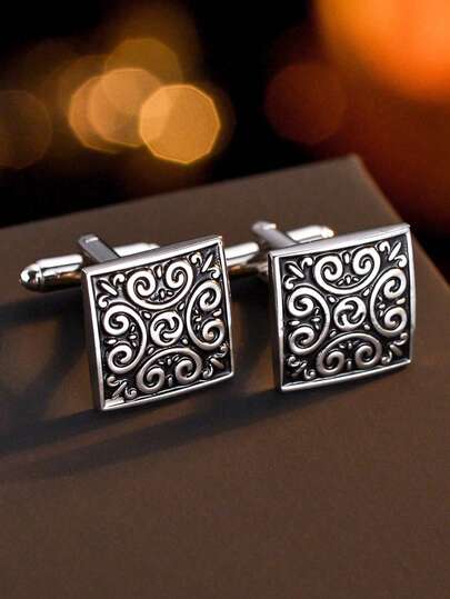 男士复古图案方形铜袖扣一对