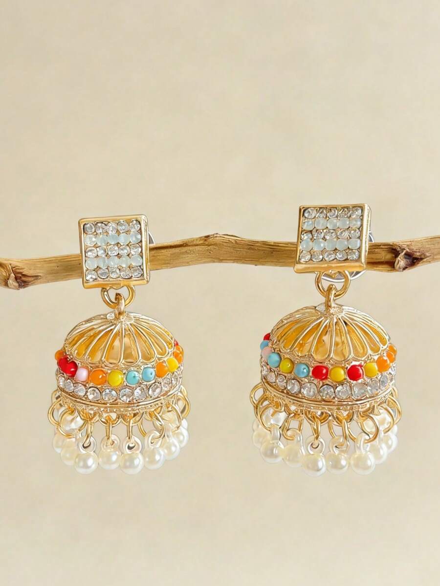 一对时尚水晶波西米亚风灯笼吊坠珍珠耳环，适合女士日常或节日佩戴 - 吊墜 - 查看 1