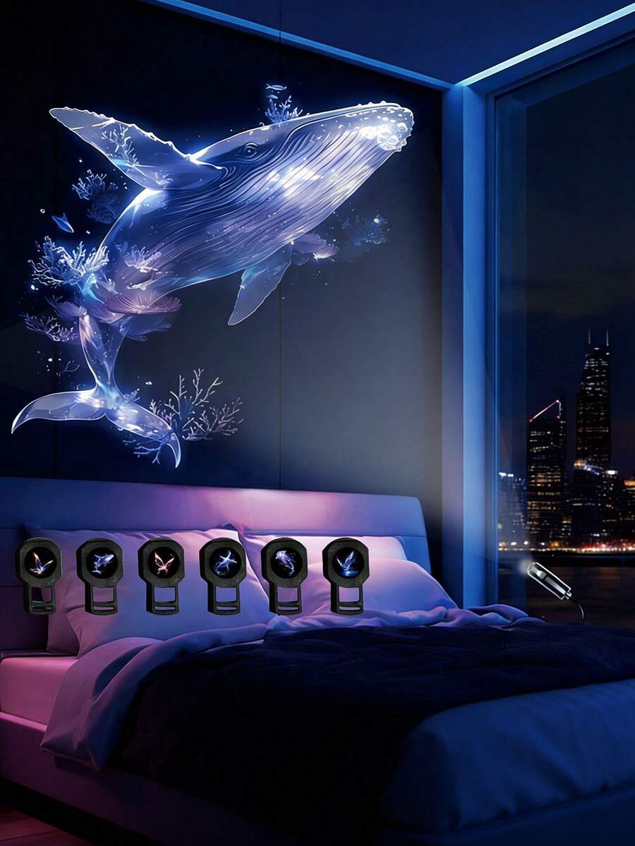 3/6件套海洋主题潮流灯饰：蝴蝶、鲸鱼、海星、水母灯，创意LED夜灯，适用于卧室、投影灯、背景灯、摄影灯、氛围灯 - 動物系列投影夜燈 - 查看 1