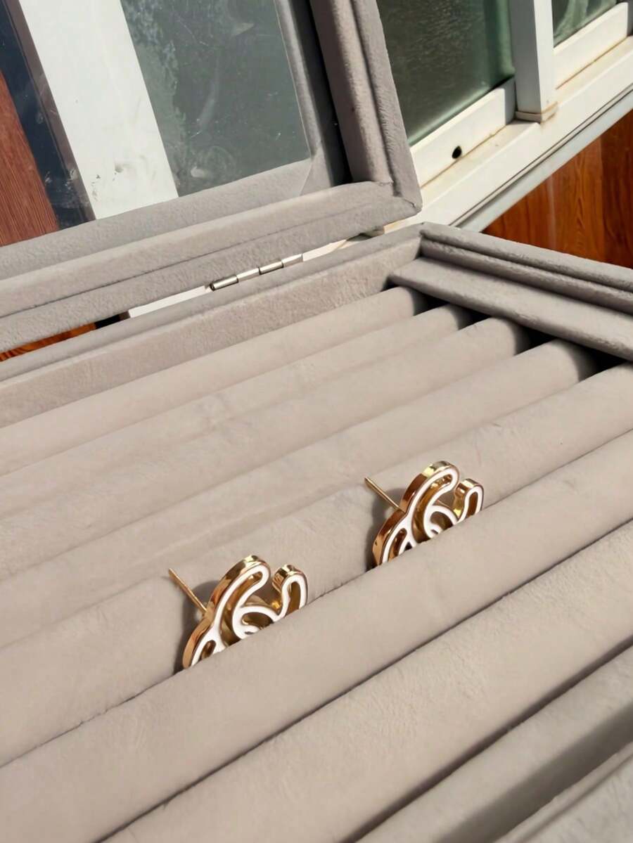 2 đôi bông tai rỗng tráng men thanh lịch mới dành cho nữ - Vàng - Xem 1