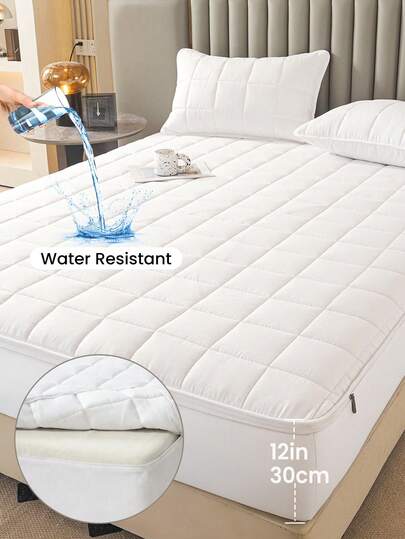 1 pièce Protège-matelas zippé imperméable à 6 côtés, drap-housse matelassé confortable, s'adapte à un matelas d'une profondeur de 12 pouces, convient aux tailles twin/full/queen/king, respirant et silencieux, anti-poussière, blanc, peau-friendly, lavable, housse de matelas premium avec fermeture éclair, idéal pour la décoration de la maison, cadeau de vacances parfait