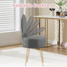 Dressing Table Chair, Vanity Chair With Storage And Metal Legs, Makeup Vanity Stool With Pillow & Foldable Backrest, Accent Chairs For Bedroom Makeup, Home Decor - Gray - View 8