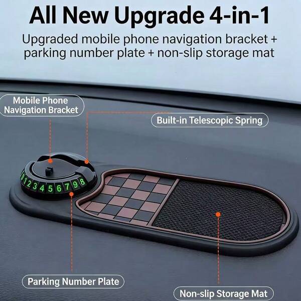 多功能车载防滑垫，带手机支架，通用仪表盘防滑垫，时尚眼镜收纳，停车卡收纳托盘，一体式车载仪表盘整理器，可放置导航仪、手机、眼镜和小物件，耐用防滑硅胶垫，适用于大多数车型，打造整洁有序的仪表盘收纳方案