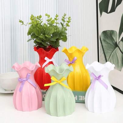 1pc Modern Minimalist Solid Color Plastic Vase, Creative Lotus Mouth Cinched Waist Vase, Home Living Room Office Flower Arrangement Decor, Wedding Dining Table Centerpiece, Home Decor Gift, Hydroponic Fresh Flower Decoration