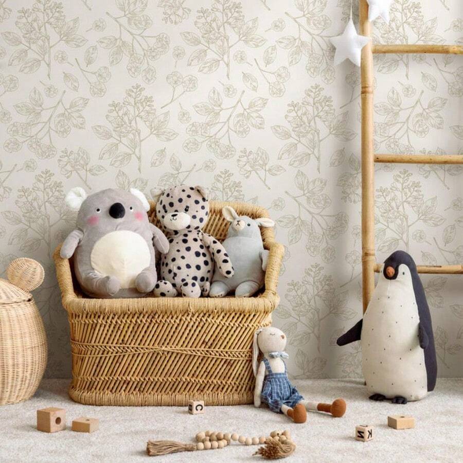 Giấy dán tường có thể tháo rời, họa tiết thực vật phong cách đồng quê Pháp, màu be. - 1PC - Xem 1