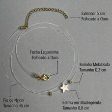 Invisible Necklace With Mother-Of-Pearl Star Pendant And Extender Beads, 18k Gold Plated - White - View 5