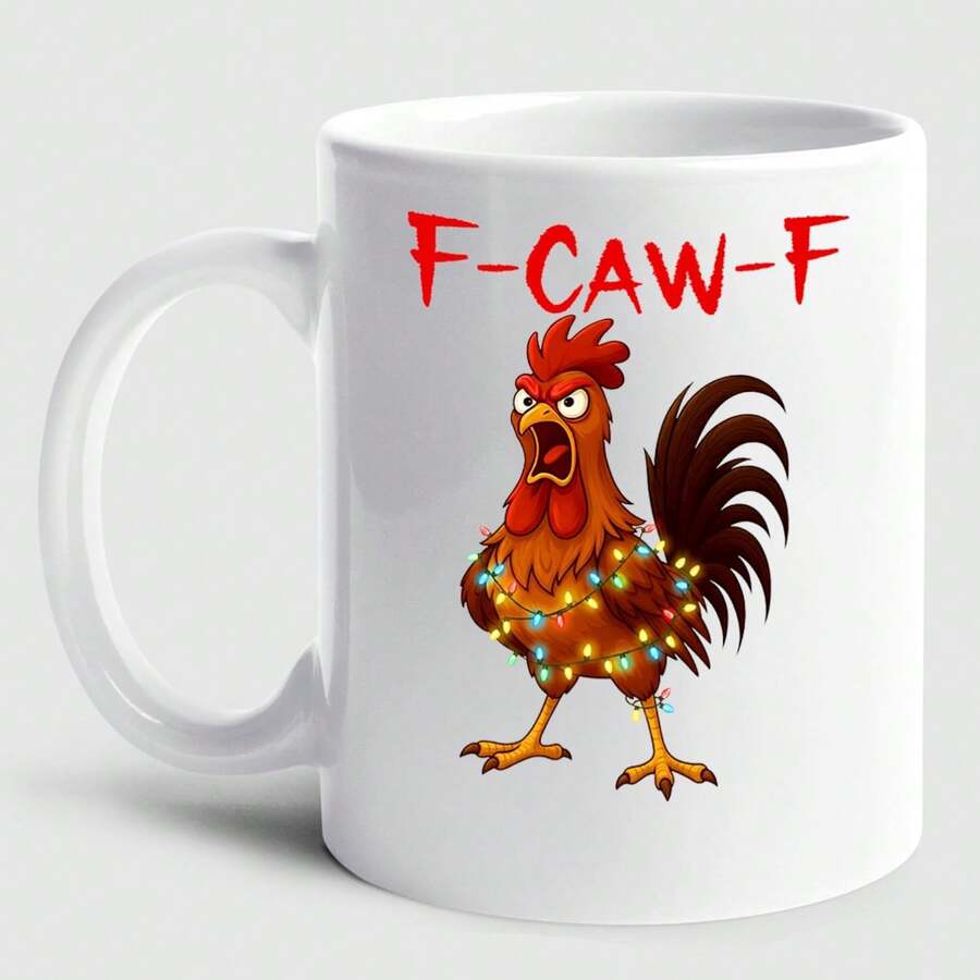 Caneca de café de cerâmica personalizada com galo engraçado, caneca de café branca com galo "Caw-F" divertido, 325ml/445ml, nome personalizável, caneca com tema de galo maluco e humorístico, presente para homens, mulheres, colegas de trabalho e amigos. - Caneca Corvo nº 3 - Ver 1