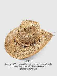 1顶复古镂空宽檐草帽,男女通用户外旅行沙滩遮阳帽,手工编织透气西部牛仔巴拿马帽,春夏款 - 鏤空草帽 - 查看 23