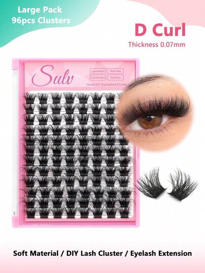 Sulv 96pcs Lashes Thick Fluffy Clusters Eyelashes 10-20mm To Choose D Curl Individual Eyelash Extensions Soft Natural Wispy Lashes
