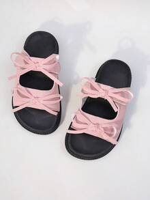 1 Pair Girls' Sweet Suede Bow Slide Sandals For Beach & Everyday Summer Use - Pink - View 5