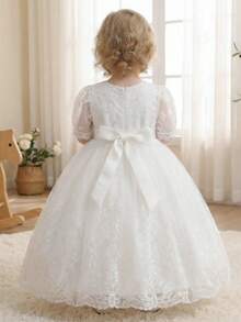 Infant/Baby Girl0-2 Years High-End Embroidered White Formal Dress, Wedding Flower Girl Puffy Tulle Long Gown - White - View 10