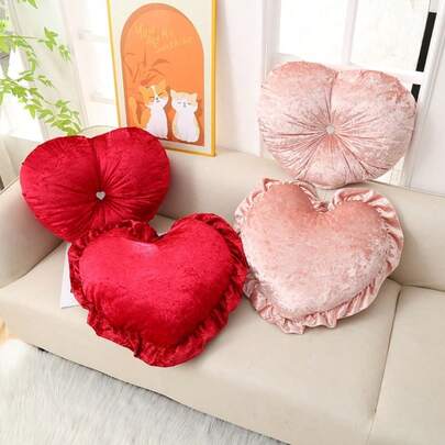 1 chiếc gối trang trí hình trái tim lãng mạn, gối sofa nhung bóng, gối trang trí hình trái tim màu đỏ/hồng cho phòng ngủ/sofa.
