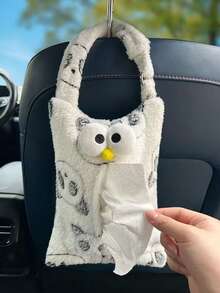 1pc Grey & White Plush Tissue Box, Car Hanging Tissue Paper Holder - Tissue Box - View 1