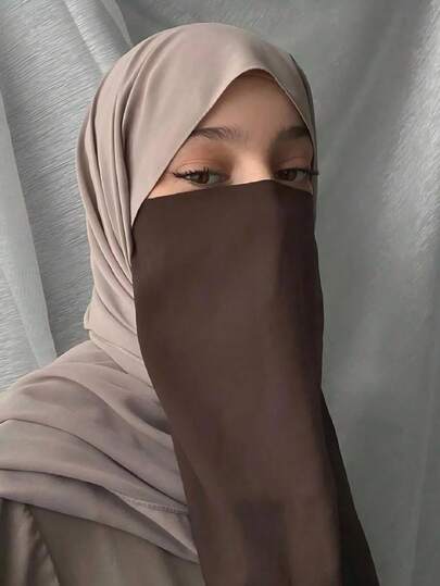 Solid Color Muslim Face Veil, High Stretch Knitted Niqab Scarf For Modest Dressing