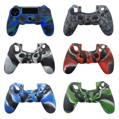 适用于4个游戏手柄的硅胶保护套，水转印图案设计，防滑、防刮、防尘，提升游戏体验，柔软舒适的硅胶材质。