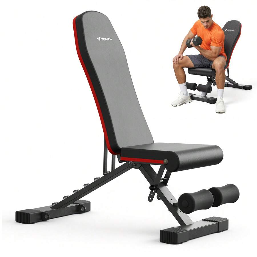 MERACH Folding Weight Bench, 450 Kg Load Capacity, Multifunctional Training Bench With 72 Adjustment Positions, Adjustable Incline Bench For Full Body Workout, Fitness Bench For Home - Đen và đỏ - Xem 1