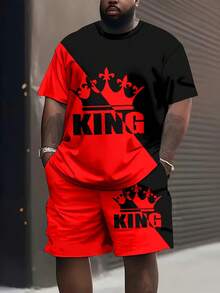 Ensemble deux-pièces pour hommes grande taille, t-shirt à manches courtes col rond 3D et short à cordon, motif haute définition, tenue de sport décontracté d'extérieur, mode oversize. - Couleurs mélangées - Voir 6