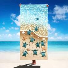 1 Peça Toalha de Praia Extra Grande Ultramacia de Microfibra com Padrões Fofos de Estrela-do-mar e Tartaruga, Leve e Moderna, 180 x 80 cm - 19 - Visão 4