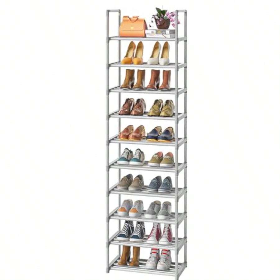 Shoe Rack10-Tier Metal Shoe Rack Narrow Shoe Rack Organizer Sturdy Shoe Shelf For Closets Entryway Bedroom Garage - Silver - 17,1W x 11,8D x 78,7H ở 10 bậc - Xem 1