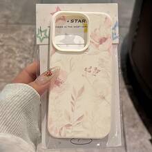 植物图案白色皮革纹理简约线条树叶枝条花卉手机壳，适用于 16 Pro Max、17/16/15/14 Plus、13/12/11、Air 系列，国际版，非国内版 - 彩色 - 查看 2