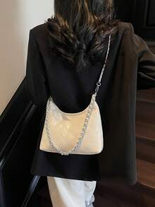 新款简约新月形单肩包，时尚菱形设计女士手提包 - 米色 - 查看 2