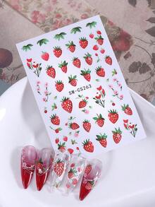 2张草莓春夏美甲贴纸，花朵樱花叶图案，自粘式夏季花卉水果美甲贴花，女士美甲装饰 - 彩色 - 查看 6