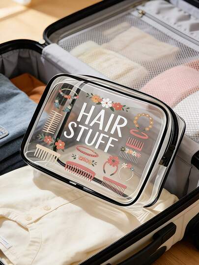 1个PVC化妆包，拉链防水旅行收纳袋 - 女孩轻便防褪色化妆包，便携式化妆盒，易于清洁设计，电子产品收纳袋 | 现代美学 | 防褪色材质，冬季/夏季旅行、返校、邮轮、浴室必备，大容量