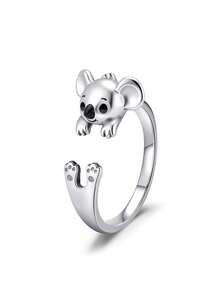 1枚可爱兔子胡萝卜开口戒指，经典马眼形单钻戒指，隐藏式光环结婚戒指，精致求婚戒指，女士珠宝 - 銀色 - 查看 23