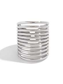 Frminee 2枚/1枚 18K镀金粗款夸张金色不锈钢戒指，女士低过敏性宽版叠戴戒指，女士配饰 - 彩色 - 查看 7