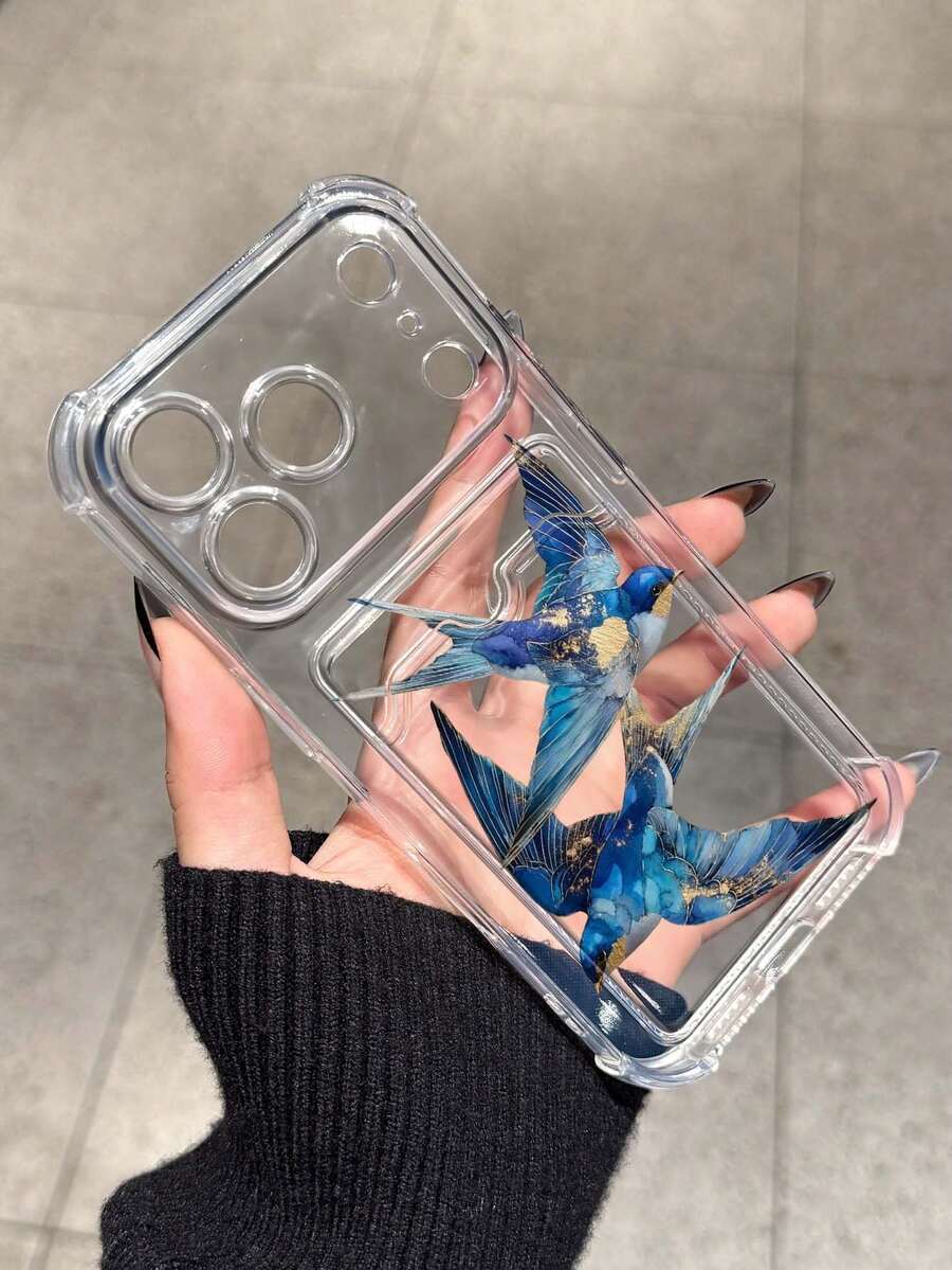 复古蓝鸟图案极简卡槽防震手机壳，兼容苹果 17/16/14 Pro Max，高品质新款，兼容 13、15、12/12 Pro、11、15 Pro Max、16 - 無色 - 查看 1