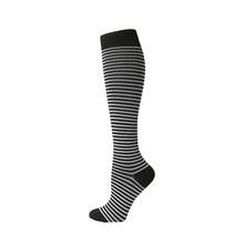 6 Pairs Unisex Black & White Striped Compression Socks, Running Sports Casual Knee-High Socks - Multicolor - View 3