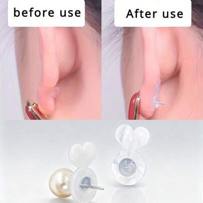 2/4/6 Pairs Transparent Heart-Shaped Rubber Earring Backs, Silicone Ear Plugs To Prevent Earring Falling Off And Blockage, Suitable For Drooping Ears, Large Earrings, Earrings, Earlobe Backs Replacement, Silicone Hamburger Support Ear Plugs, Acrylic Transparent Ear Plugs