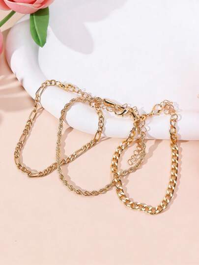 3pcs Set Of Fashionable Luxury Minimalist Geometric Braided Anklets, Suitable For Women's Daily And Holiday Wear