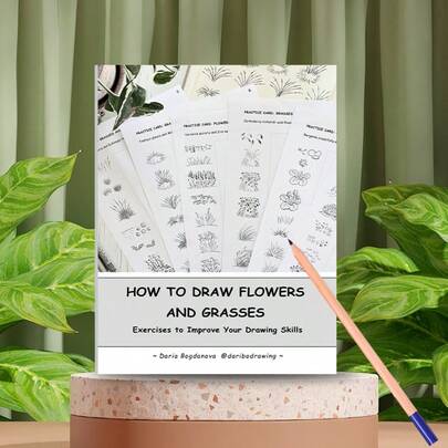 1pc Sketch Drawing Pad, Basic Sketching Practice, Quick Guide To Sketching Various Plants, Flower & Plant Drawing, Simple And Easy To Use, Suitable For Beginners (Pen Not Included)