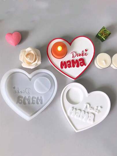 1pc Heart-Shaped Candle Mold, DIY Plaster Mold With "Thank You Mom" Text, Suitable As Mother's Day Gift And Mother's Birthday Gift